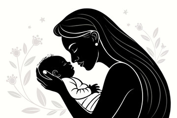 Mother’s Day Silhouette Vector of Pregnant Woman with Baby Bump, Heart, and Family Love – Motherhood Illustration for Greeting Cards and Emotional Design