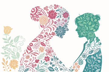 Mother’s Day Silhouette Vector of Pregnant Woman with Baby Bump, Heart, and Family Love – Motherhood Illustration for Greeting Cards and Emotional Design
