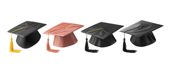 Pack of Graduation Cap Against Transparent Background for Educational Marketing, Graduation Announcements, or Ceremony Designs