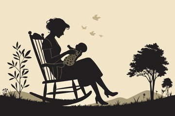 Mother’s Day Silhouette Vector of Pregnant Woman with Baby Bump, Heart, and Family Love – Motherhood Illustration for Greeting Cards and Emotional Design