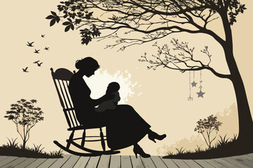 Mother’s Day Silhouette Vector of Pregnant Woman with Baby Bump, Heart, and Family Love – Motherhood Illustration for Greeting Cards and Emotional Design
