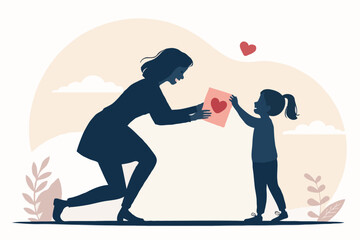 Mother’s Day Silhouette Vector of Pregnant Woman with Baby Bump, Heart, and Family Love – Motherhood Illustration for Greeting Cards and Emotional Design