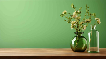 picture for ecommerce advertising 169 image ratio A tabletop image A wooden tabletop infront of a plain bright green background cosy light situation There is only the tabletop and t