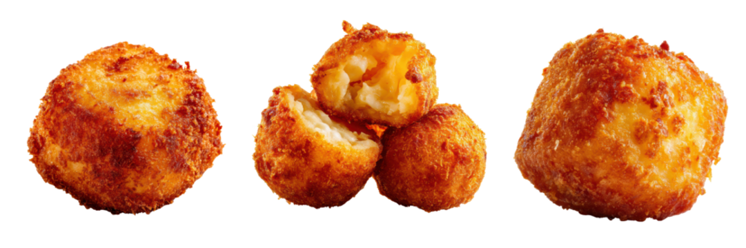 Set of golden fried hush puppy isolated on transparent background