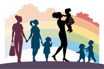 Mother’s Day Silhouette Vector of Pregnant Woman with Baby Bump, Heart, and Family Love – Motherhood Illustration for Greeting Cards and Emotional Design