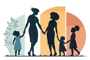 Mother’s Day Silhouette Vector of Pregnant Woman with Baby Bump, Heart, and Family Love – Motherhood Illustration for Greeting Cards and Emotional Design