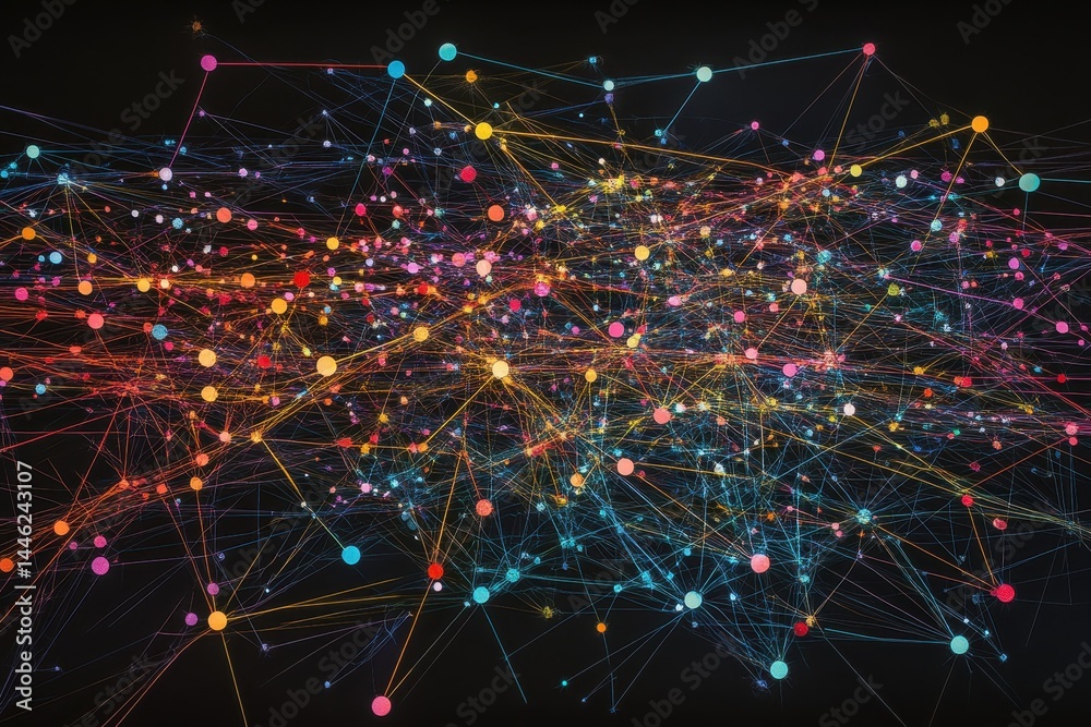 Aufkleber network of connections representing complex data processing in a vibrant visual display, network of 