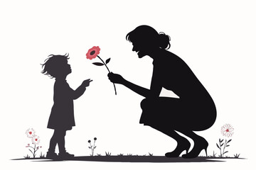 Mother’s Day Silhouette Vector of Pregnant Woman with Baby Bump, Heart, and Family Love – Motherhood Illustration for Greeting Cards and Emotional Design