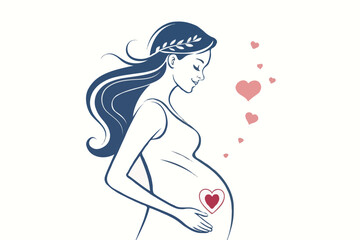 Mother’s Day Silhouette Vector of Pregnant Woman with Baby Bump, Heart, and Family Love – Motherhood Illustration for Greeting Cards and Emotional Design