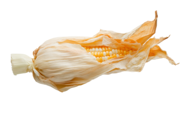 Dried corn cob kernels peeking autumnal hues minimalist white background nature s beauty