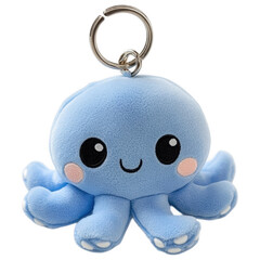 Keyring Octopus: A close-up, studio shot of a plush, blue octopus keyring. This charming and delightful soft toy features a smiling face and inviting aesthetic.