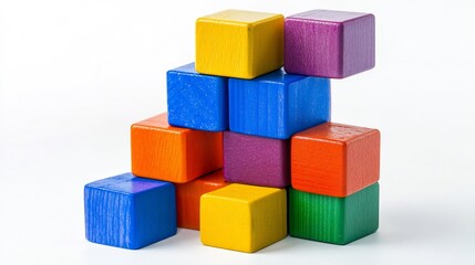Obraz premium Toy blocks stacked neatly an isolated white background representing educational toys