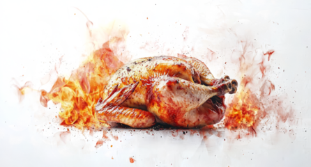 burning  Roasted chicken isolated on a transparent background, 