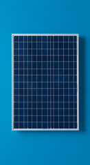 Front View Of Solar Panel On Blue Background Showcasing Clean Energy Technology