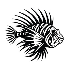 Obraz premium Striking Monochrome Lionfish Detailed Black and White Fish with Elaborate Spines Design