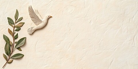 religious greeting card template, pentecost greeting card with rustic design, hand-painted dove and olive branch, warm cream and terracotta tones, space for message