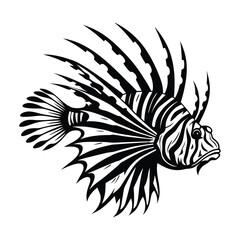 Striking Lionfish Monochrome Sea Creature with Elegant Fins and Stripes