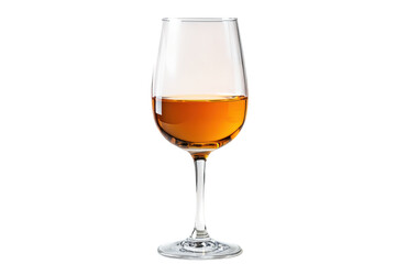 Amber liquid fills a crystal wine glass against a bright white background showcasing its elegant