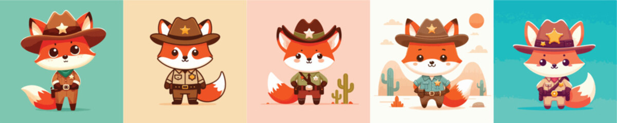 cute fox vector in sheriff costume