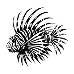 Silhouette of a Striking Lionfish with Distinctive Stripes and Flowing Fins Isolated