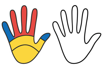 Fototapeta premium A colorful hand is seen next to a hand drawn outline version