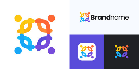 Global community logo icon design vector editable, human organization for teamwork, family together, health care, social networking group, symbol people abstract or children colorful for identity