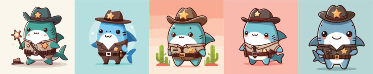 cute shark vector in sheriff costume
