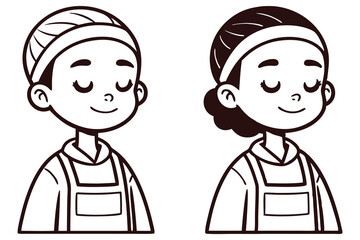 Boy and girl wear headbands while smiling with their eyes closed in a drawing