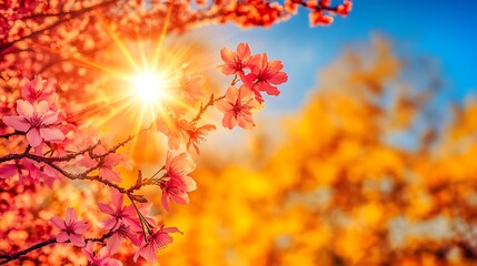 Spring blossoms bathed in vibrant sunlight.