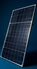 Obraz premium Photovoltaic Solar Panel Standing On Pole Against Dark Blue Background
