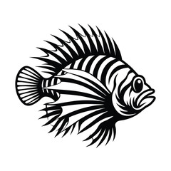 Fototapeta premium Lionfish Isolated, Striped Fish Silhouette, Marine Animal, Sea Creature, Art