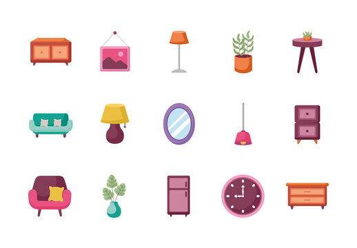 Colorful Furniture And Decor Elements Illustration Set
