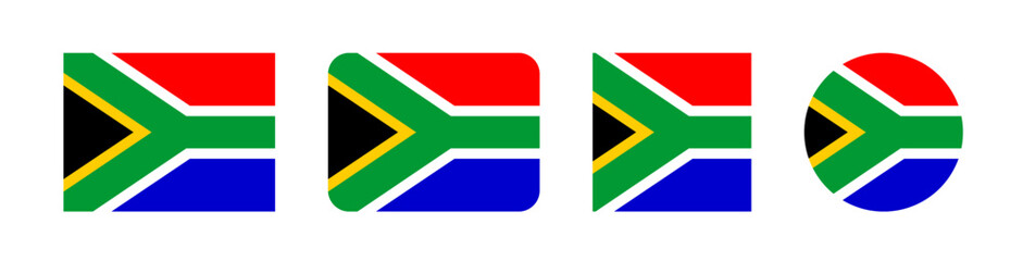 Vector illustration of the South Africa national flag, featuring a unique Y-shape design with green, gold, black, white, red, and blue. Bold, colorful design, ideal for educational, political, or inte