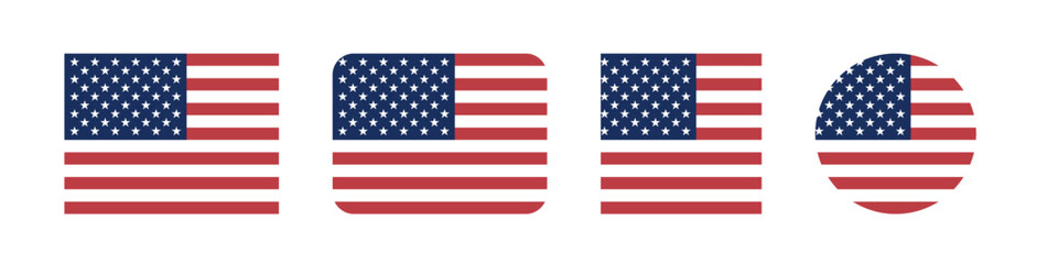 Vector illustration of the United States national flag, featuring red and white stripes with a blue canton and white stars. Iconic design, ideal for educational, political, or international use.