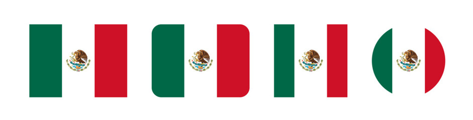 Vector illustration of the Mexico national flag with three vertical stripes in green, white, and red, featuring the national coat of arms in the center. Bold and vibrant design, ideal for educational,