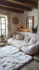 Natural lighting fills cozy nook with woven decor high resolution image