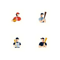 Set of Baseball Player Icon Athletic Sports Game Competition Practice League Championship Team Sport Activity Vector Illustration