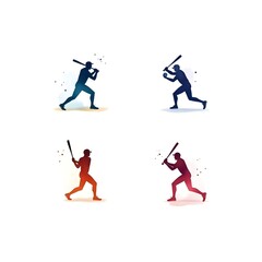 Obraz premium Set of Baseball Player Icon Athletic Sports Game Competition Practice League Championship Team Sport Activity Silhouette Illustration