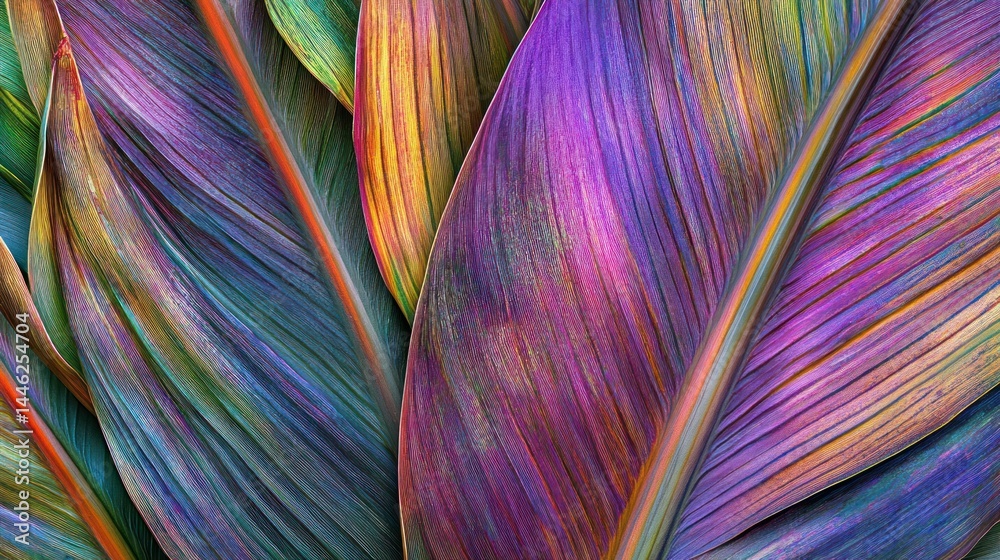 Poster Vivid and colorful canna lily leaves create an abstract pattern