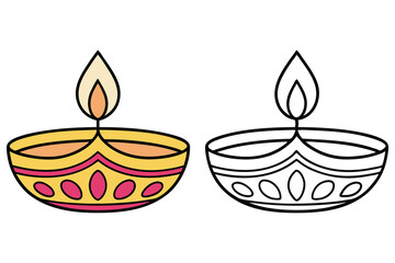 Two Diwali lamps are displayed; one is colored, and the other is a line art version