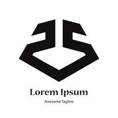 zs or ss or v letter black logo design icon