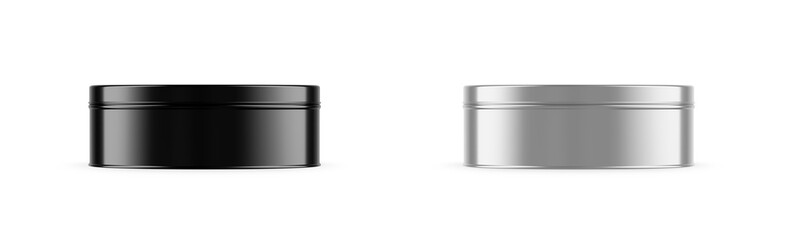 Metallic Round Tin Box Mockup 3D Rendering Isolated Background