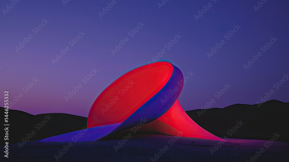 Poster An abstract illuminated shape is on a landscape with a dark horizon
