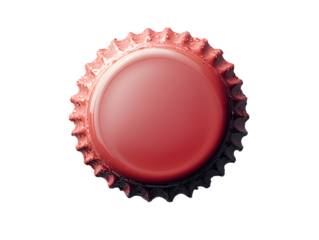 beer bottle cap with a smooth pastel red finish, isolated on transparent background.