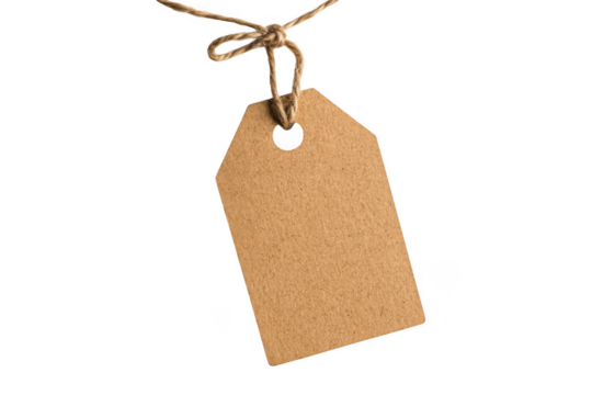 Brown paper tag with string on transparent background