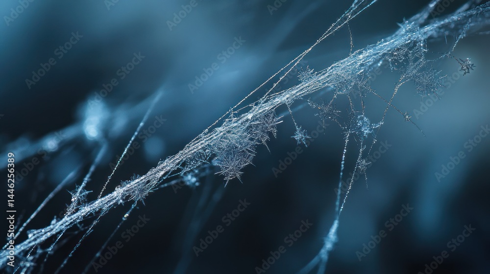 Poster a frosty spiderweb is adorned with intricate crystalline snowflakes