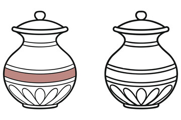 Two similar lidded vessels are outlined, one with a colored horizontal band showing