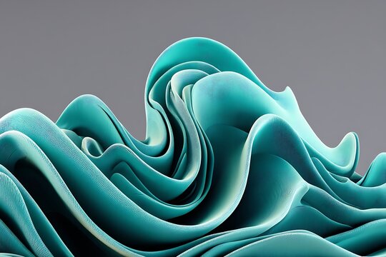 An abstract teal wave pattern in 3D , isolated on a diffrent collers background, symbolizing fluidity and elegance in design.