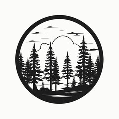 Black forest trees landscape nature silhouette mountain scenic outdoors adventure travel graphic design vector art