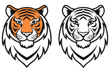 Two stylized tiger heads display orange stripes and outline against transparent backdrop